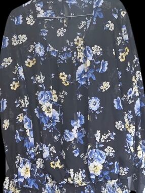 Alyx Black Floral Blouse with Blue and Yellow Flowers